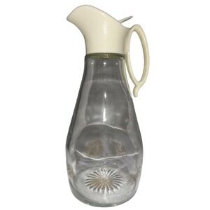 Vintage Glass Pitcher Americana Cabin Eagle Motif MCM Clear Gold Excellent